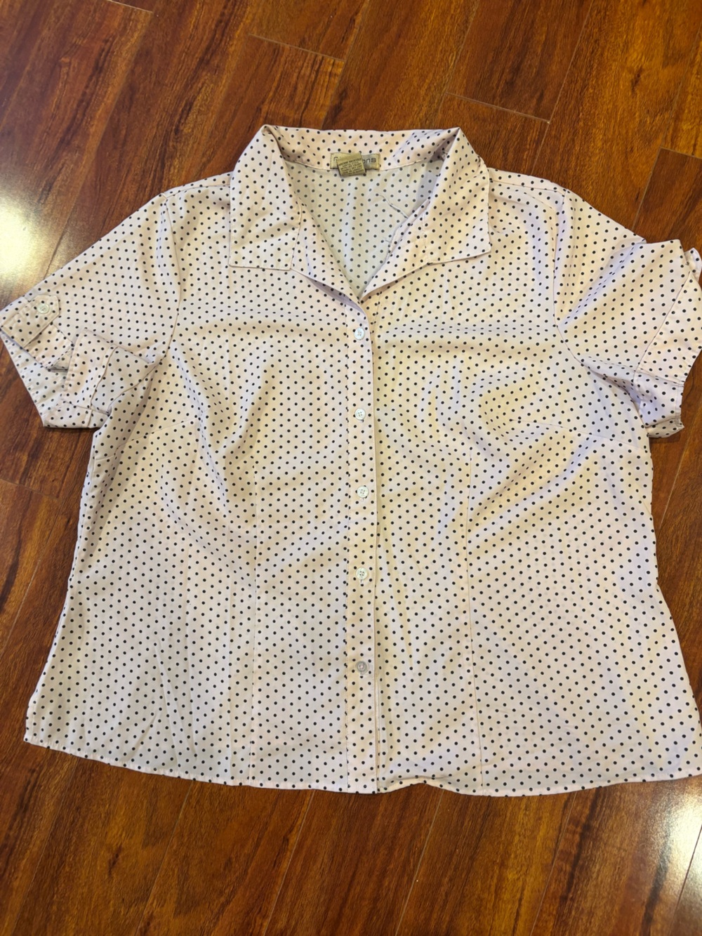Women’s Light Pink Polka Dot Short-Sleeve Button Blouse